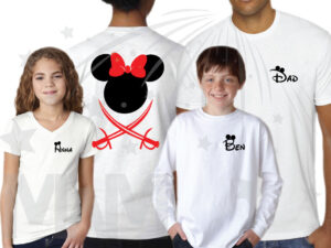Disney Matching Family Vacation Pirate Matching Shirts With Swords and Names on Front married with mickey mwm