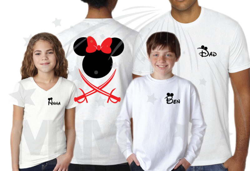Disney Matching Family Vacation Pirate Matching Shirts With Swords and Names on Front married with mickey mwm