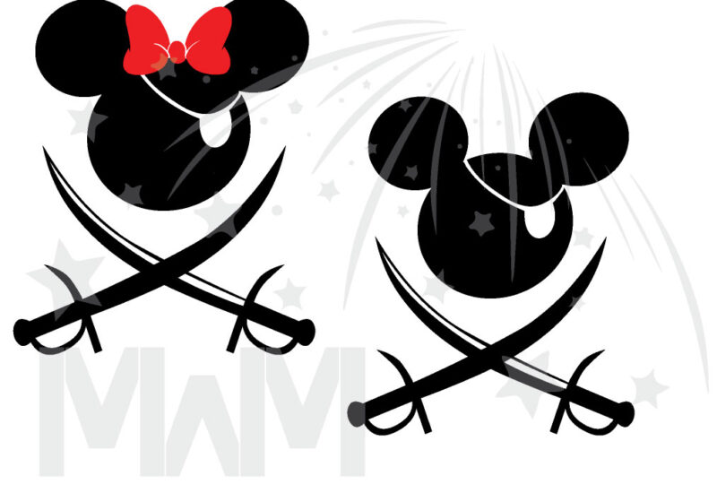 Family Pirate Matching Shirts With Eye Patch and Swords Front Design Mickey Mouse Pirate married with mickey mwm