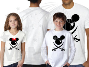 Family Pirate Matching Shirts With Eye Patch and Swords Front Design Mickey Mouse Pirate married with mickey mwm