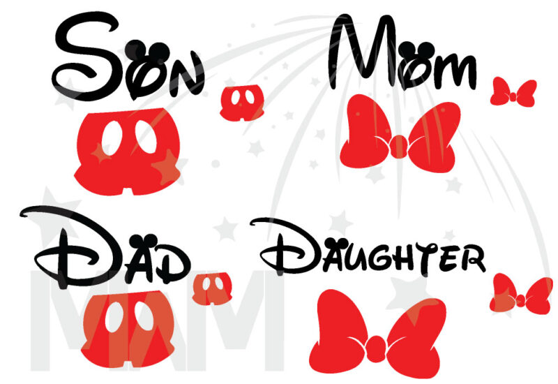 Disney Family Shirts, 3 and more shirts, enter as many as you want, Mom Dad Son Daughter Grandma Grandpa Little Sis Little Bro Minnie Mouse Cute Red Bow Mickey Mouse Cool Pants married with mickey mwm