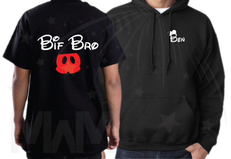 Family Disney Matching Sweatshirts, Hubby Wifey Big Bro Lil Bro Lil Sis with custom names on front (enter as many shirts as you need) Disney Mickey Pants Minnie Mouse Bow married with mickey mwm