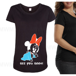 See You Soon Cute Baby Minnie Mouse LAT Ladies Fine Jersey Maternity Top mwm married with mickey