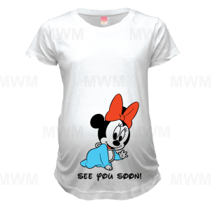 See You Soon Cute Baby Minnie Mouse LAT Ladies Fine Jersey Maternity Top mwm married with mickey