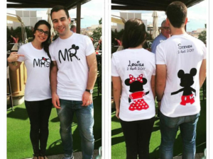 Mr and Mrs Mickey Minnie Mouse Disney Cute Holding Hands married with mickey couple tshirts