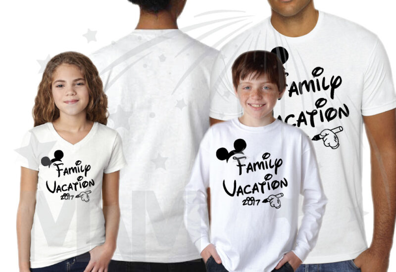 Family Set Of Shirts Choose Any Style, Family Vacation 2017 Mickey Mouse Glove Hand white toddler v neck boy's long sleeve unisex tshirt mens cut tshirt