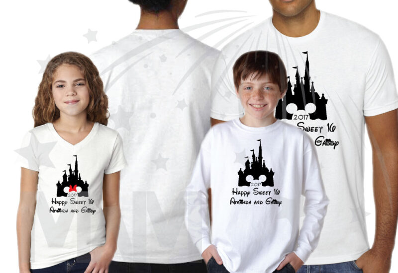 3 and/or more Friends Shirts Cinderella Castle Minnie Mouse Head Cute Red Bow 2017 Happy Sweet 16 Amanda and Gabby married with mickey