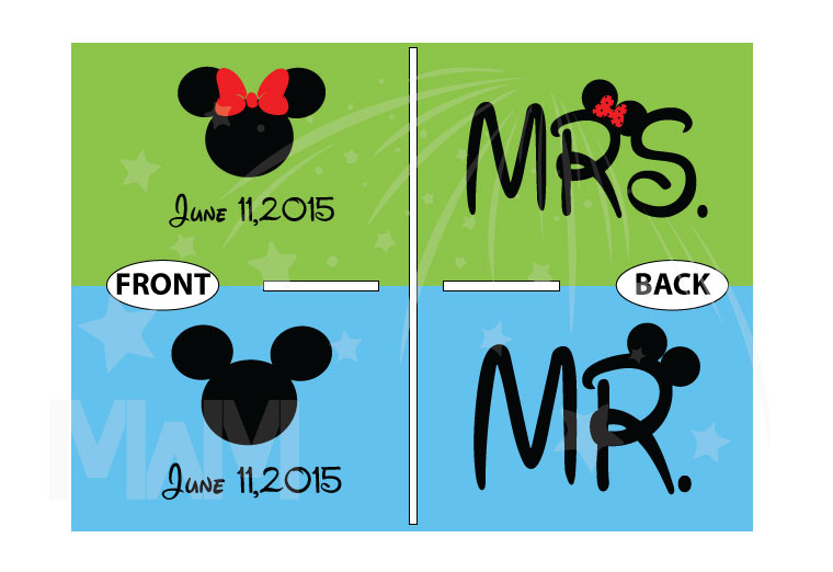 Mr and Mrs Mickey Minnie Mouse Heads With Wedding Date married with mickey
