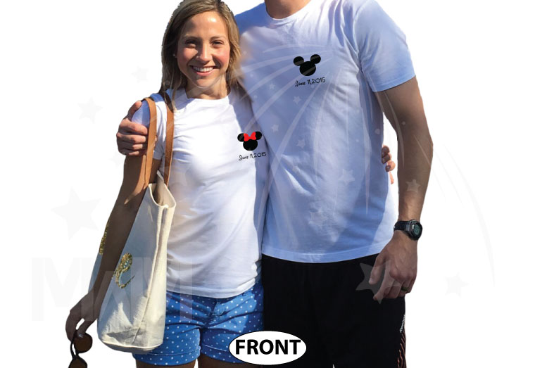 Mr and Mrs Mickey Minnie Mouse Heads With Wedding Date married with mickey white tshirts