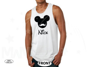 Disney Mickey Mouse Mustaches With Custom Name married with mickey white tank top