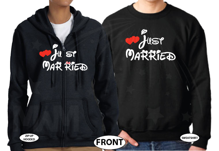 Cute Just Married Shirts For Mr Mrs With Big Mickey Minnie Mouse Ears married with mickey black zip up and sweater