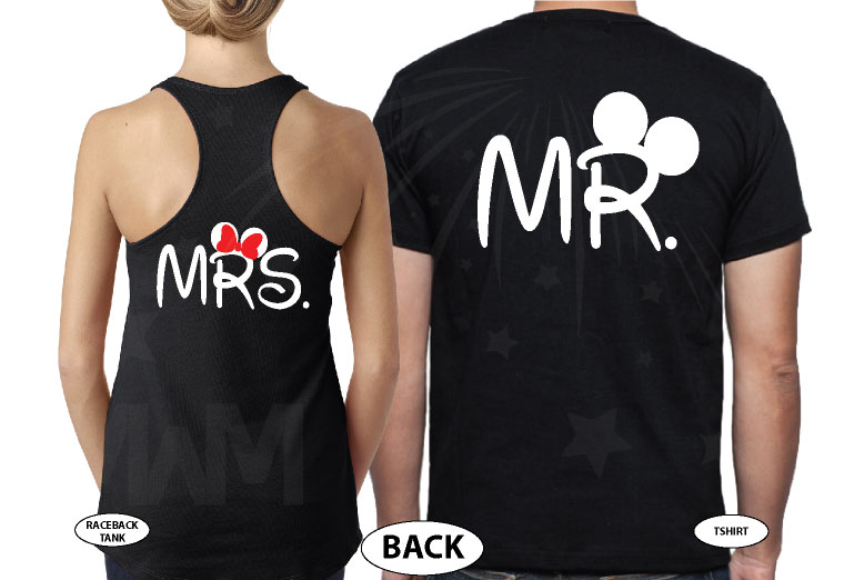 Cute Just Married Shirts For Mr Mrs With Big Mickey Minnie Mouse Ears married with mickey black tshirt and tank top