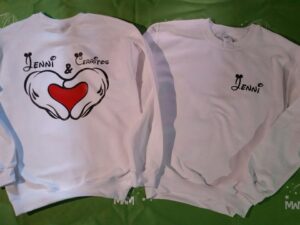 Mickey Minnie Mouse Hands In Heart Shape With Custom Names Matching T-Shirts, V Neck Tshirts, Tank Tops, Baseball Tees and more, married with mickey, white unisex sweatshirts