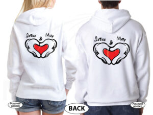 Mickey Minnie Mouse Hands In Heart Shape With Custom Names Matching T-Shirts, V Neck Tshirts, Tank Tops, Baseball Tees and more married with mickey white hoodies