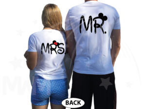 Disney Mr Mrs Matching Couple Shirts With Mickey Minnie Mouse Kissing married with mickey white tshirts