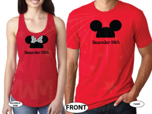 Mr Mrs Mickey Minnie Mouse Heads With Custom Wedding Date married with mickey red tshirts