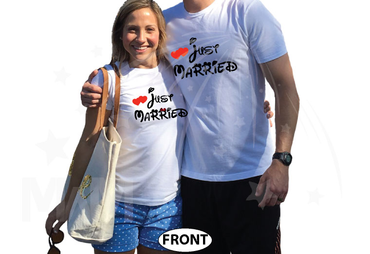 Just Married Matching Couple Apparel For Mr Mrs married with mickey white tshirts