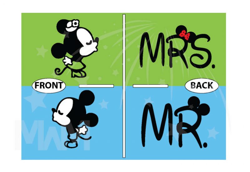 Cute Mickey Minnie Mouse Kissing Mr Mrs married with mickey