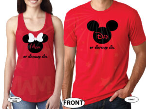 Dad and Mom Of Birthday Girl (Boy) Disney Family Couple Shirts married with mickey red tshirts