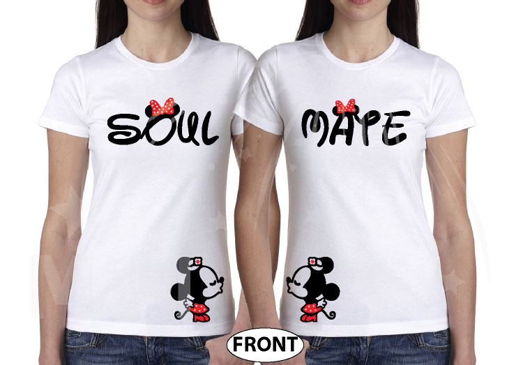 LGBT Lesbian Soul Mate Polka Dots Kissing Minnie Mouse married with mickey mwm white tees