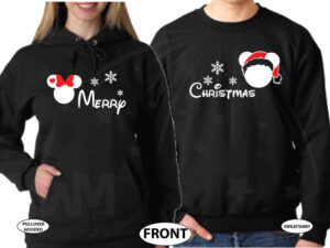 Merry Christmas Disney Matching Shirts Mickey Minnie Mouse Head Snowflakes married with mickey black hoodies
