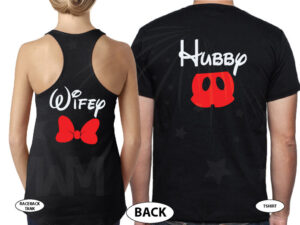 Hubby Wifey Mickey Mouse Pants Minnie Mouse Cute Bow married with mickey black tank top and tee