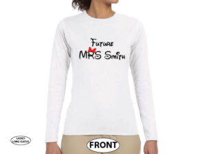 Future Mrs (with your name) Cute little Red Minnie Mouse bow married with mickey white long sleeve