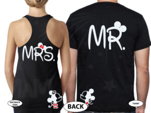 Mr and Mrs Disney Cute Couple Matching Shirts With Your Wedding Date And Kissing Mickey And Minnie married with mickey black tshirts