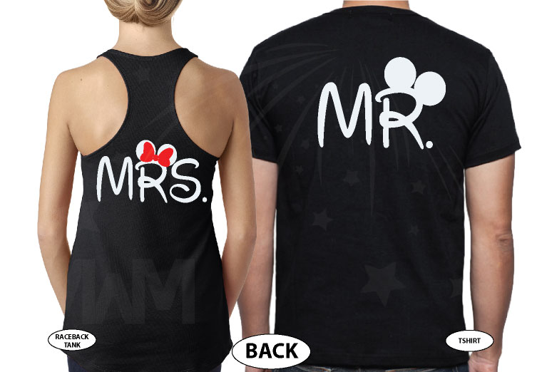 Mickey Minnie Mouse Heads Bow Polka Dot Mr Mrs With Big Ears married with mickey black tshirts
