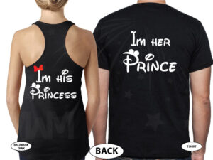 Cute I'm Her Prince I'm His Princess married with mickey black tshirts