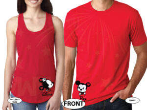 Cute His Hers Big Ears Mickey Minnie Mouse Head Polka Dot Bow married with mickey red tshirts