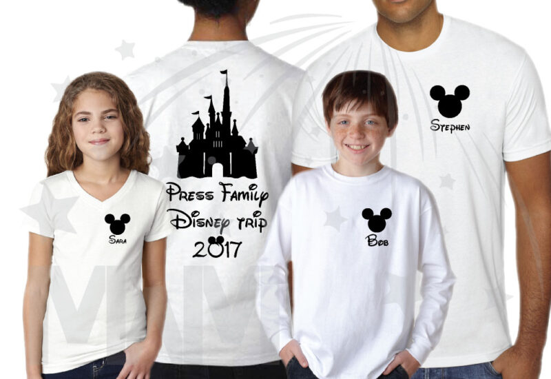Matching Family Shirts, Last Name, Disney Trip 2017, Mickey Mouse Head with Custom Names married with mickey white tshirts, long sleeves