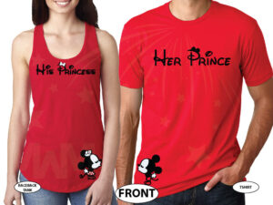 Her Prince His Princess Mickey Minnie Mouse Kissing On Front Design Pocket married with mickey red tank and tee