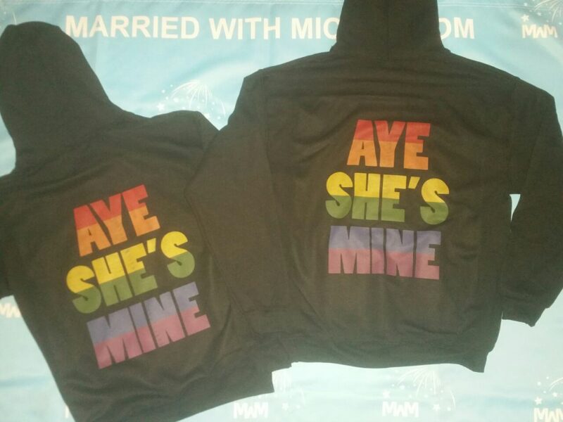 LGBT Lesbian Aye She's Mine Rainbow Couple Shirts, married with mickey, mwm black sweatshirts