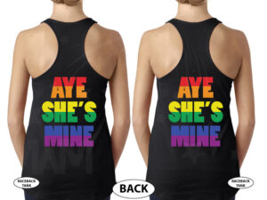 LGBT Lesbian Aye She's Mine Rainbow Couple Shirts, married with mickey, mwm black tanks