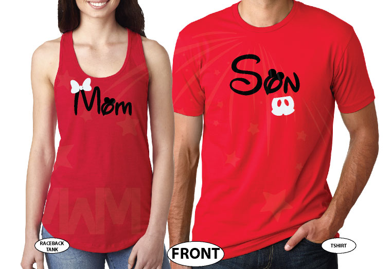 Mom Son Family Matching Shirts Disney Cinderella Castle married with mickey red tee and tank
