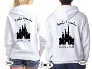 Mickey Minnie Mouse Head With Names Disney Cinderella Castle With Custom Date married with mickey white hoodies