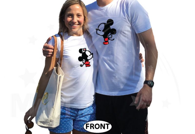 Her Prince His Princess Little Mickey Minnie Mouse Kiss Mickey's Hands In Heart Shape Wedding Date married with mickey white tshirts