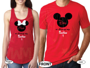 Dad and Mom Of Birthday Boy (Girl) With Child's Name and Age married with mickey red tank and tee