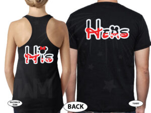 His Hers Mickey Minnie Mouse Kissing married with mickey black tee and tank