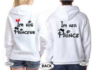 Mickey Minnie Mouse Kissing I'm His Princess I'm Her Prince married with mickey white sweaters