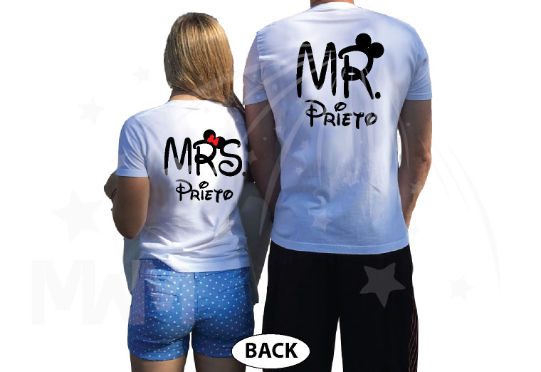 Just Married Mr Mrs With Custom Last Name married with mickey white tshirts