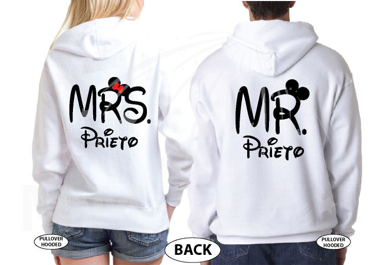 Just Married Mr Mrs With Custom Last Name married with mickey white hoodies