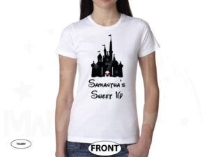 Sweet 16 Shirt With Disney Castle And Custom Name married with mickey white tshirt