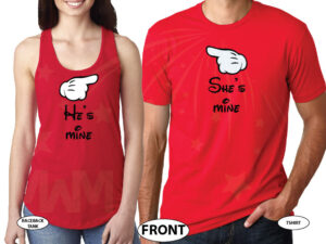 She's Mine He's Mine Her Prince His Princess Mickey's Hands In Heart Shape Unisex Sweatshirts, Ladies T-Shirts, Womans Tank Tops, Mens Tank Tops and more married with mickey red tee and tank