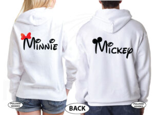 Mickey Mouse, Minnie Mouse Red Bow, Cute Kissing married with mickey white sweaters