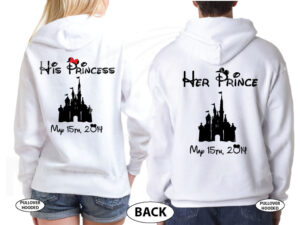 Soulmate His Princess Her Prince Disney Castle Custom Wedding Date married with mickey white sweaters
