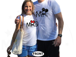 Mrs Mr Wedding Date Mickey's Hands In Heart Shape married with mickey white tshirts
