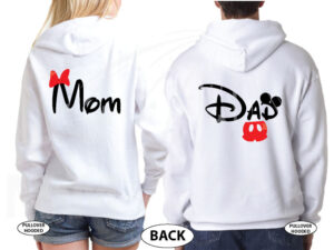 Dad and Mom Disney Family Matching Shirts married with mickey white hoodies