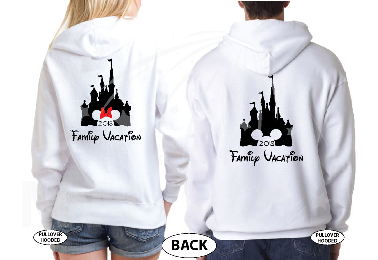 Cinderella Castle Mickey Head Family Vacation Custom Text Custom Date Minnie Mouse Head 2018 married with mickey white hoodies